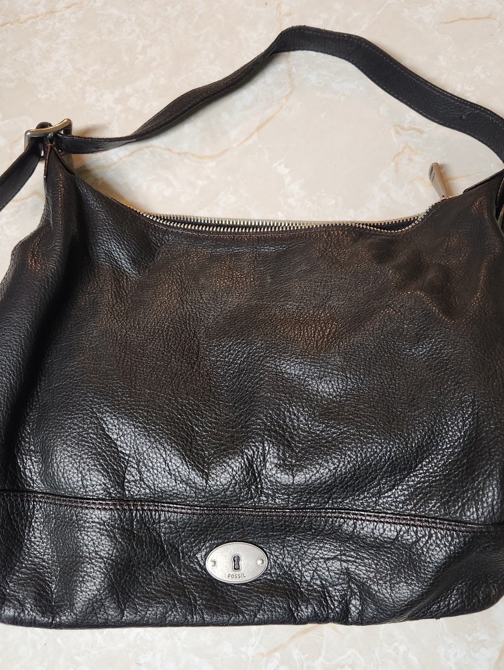 Fossil Marlow Hobo Bag in Black Pebbled Genuine Leather